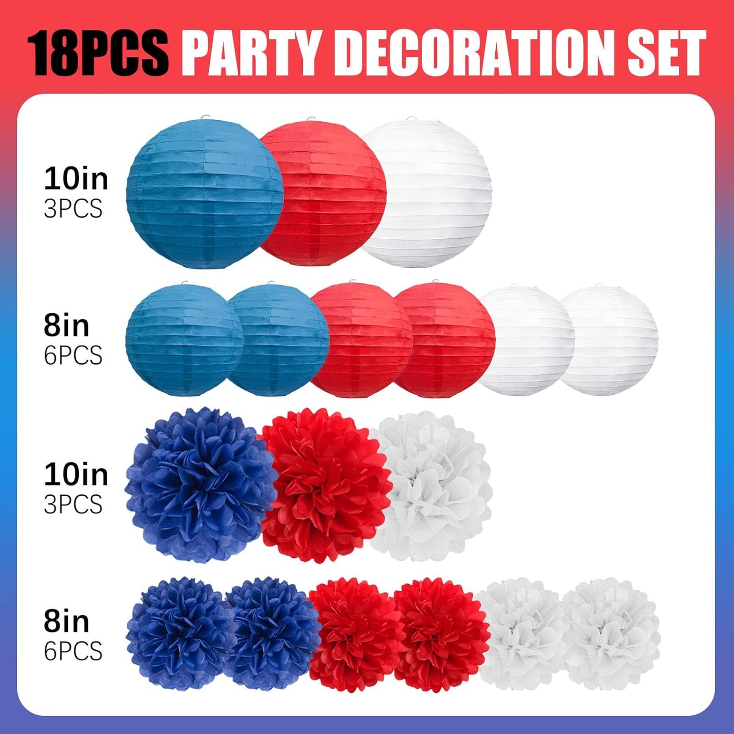 18 PCS Tissue Paper Pom Poms, Tissue Pom Poms Flowers, Sizes of 6", 10", 12", 14" Hanging Paper Flower Ball for Wedding, Birthday, Halloween, Christmas, Baby Shower Party Decor (Red Black Gold)