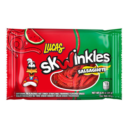 Lucas Salsagheti Watermelon Flavored Sweet & Hot Candy Strips and Tamarind Flavored Sauce, 0.84 oz - 12 Pieces Pack for Treats, Snack, Parties, Piñatas – Sweet