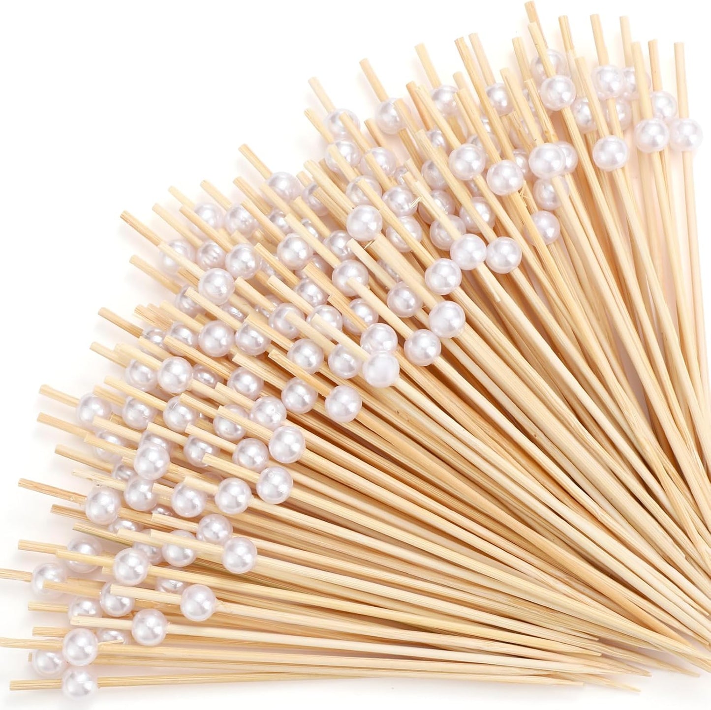 Reallnaive 600 Pcs Cocktail Pick Pearl Fancy Toothpick for Appetizer 4.7 Inch Long Skewer for Drink Fruit Food Bamboo Stick Wedding Bridal Shower Decoration Charcuterie Accessories (White)