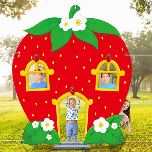 Strawberry Shaped Photo Prop Selfie Frame Party Decor Strawberry Photo Booth Props Background Sweet Berry Porch Banner Backdrop Sign Berry Themed Baby Shower Party Supplies 70x55 Inch