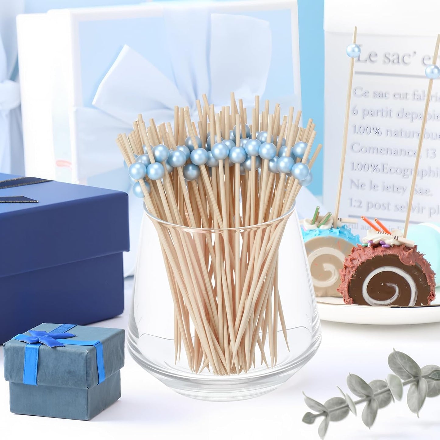 Reallnaive 600 Pcs Cocktail Pick Pearl Fancy Toothpick for Appetizer 4.7 Inch Long Skewer for Drink Fruit Food Bamboo Stick Wedding Bridal Shower Decoration Charcuterie Accessories (White)