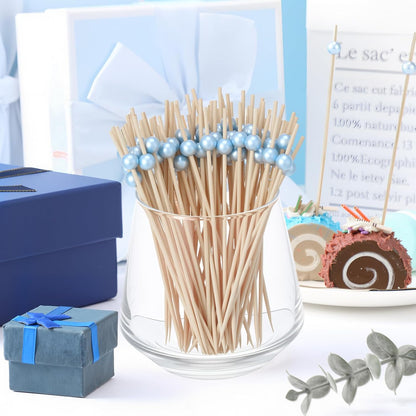Reallnaive 600 Pcs Cocktail Pick Pearl Fancy Toothpick for Appetizer 4.7 Inch Long Skewer for Drink Fruit Food Bamboo Stick Wedding Bridal Shower Decoration Charcuterie Accessories (White)