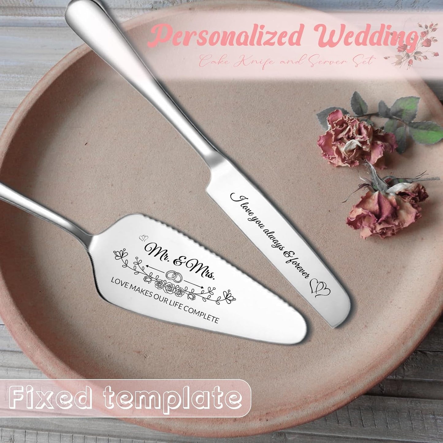 Personalized Cake Cutter Custom Wedding Cake Knife and Server Set Stainless Steel Cake Cutting Set Customize Gifts for Wedding Birthday (Black)