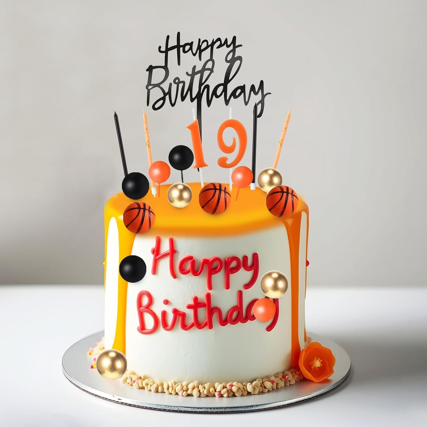 Yerliker 34 Pcs Happy Birthday Cake Toppers Decorations Birthday Candles DIY Cake Decor for Men Women Wedding Anniversary(Gold)