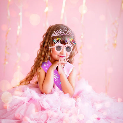 YARIEW 3rd Birthday Decorations, 3rd Glitter Purple Sash and Crown Kit with Happy Birthday Sunglasses, Tiara Princess Crown and Sash Party Outfit Accessory