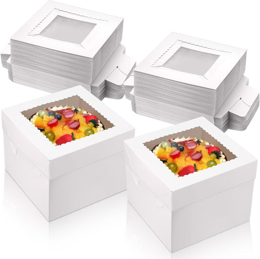 SATINIOR 38 Pcs 10 x 10 x 8 Inch Tall Cake Boxes for Tier Cakes White Baking Boxes with Window Clear Lid Disposable Containers Pie Bakery container for Party Wedding Birthday Transport