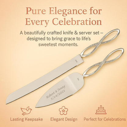 GIFTS INFINITY Personalized Wedding Cake Knife and Server Set with Engraving – Cake Cutting Utensil Set, Keepsake Gift for Wedding, Anniversary, Reception, Birthday & Other Occasions (CH-101WB)