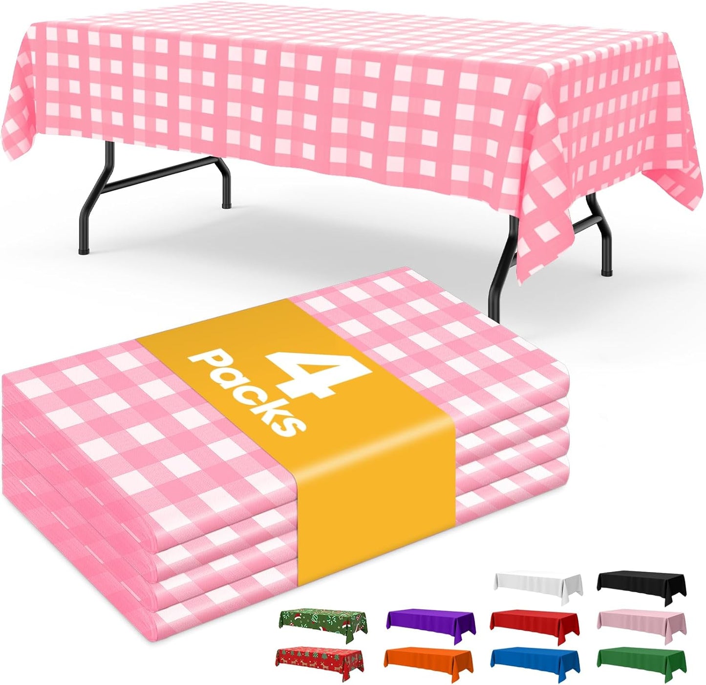 Niuara White Plastic Table Cloth - 4 Pack 54" × 108" Rectangle Disposable Tablecloths for 6FT Tables, Table Cover for Party, Holiday & Gathering Use