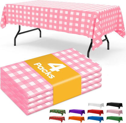 Niuara White Plastic Table Cloth - 4 Pack 54" × 108" Rectangle Disposable Tablecloths for 6FT Tables, Table Cover for Party, Holiday & Gathering Use