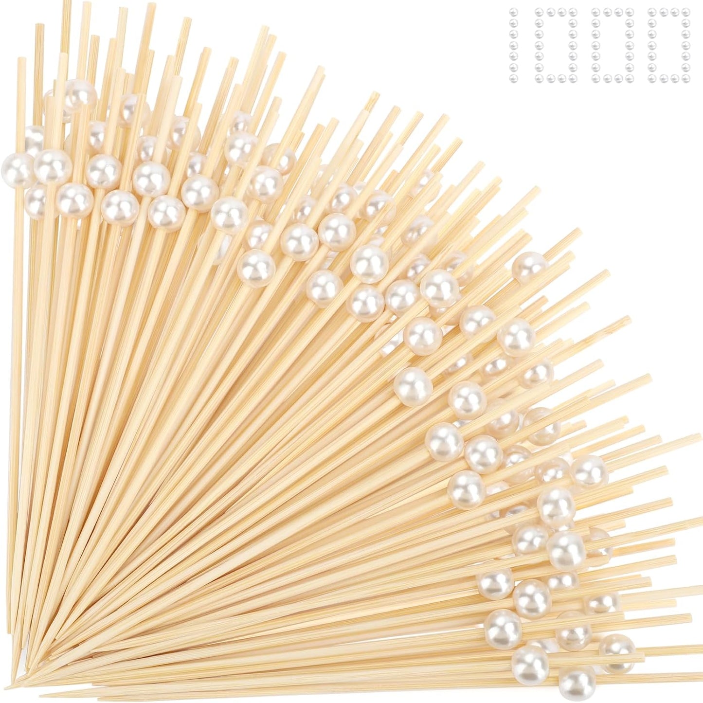 200 Cocktail Picks, White Pearl Fancy Toothpicks for Appetizers Drinks Fruit Food, 4.7 IN Long Bamboo Skewers Wood Cocktail Sticks for Wedding Bridal Shower Party Decor Charcuterie Boards Accessories