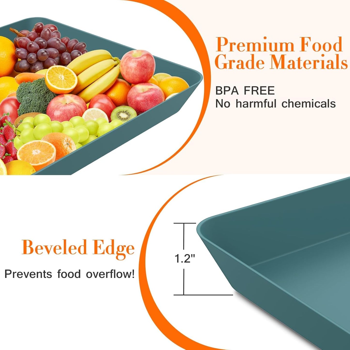 WOWBOX 4 pcs Serving Tray for Party, Grilling Accessories, Serving Platters for Snacks, Fruit, Reusable Plastic Trays for Serving Food and Pantry Organization in Kitchen & for Mothers Day Parties