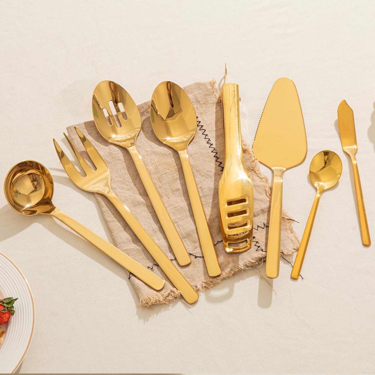 KINGSTONE Large Hostess Serving Utensils Set, 18/10 Stainless Steel Heavy Duty 10-inch Serving Utensils, Slotted Spoons, Forks, Tongs, Cake Pie Server for Buffet, Wedding, Party