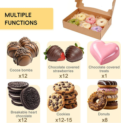 TOMNK 7pcs Cookie Boxes, 12x8x2.5 Inches White Bakery Boxes with 3 Style Window for Chocolate Covered Strawberries, Treats, Breakable Heart, Pastries, Desserts and Cake Pops
