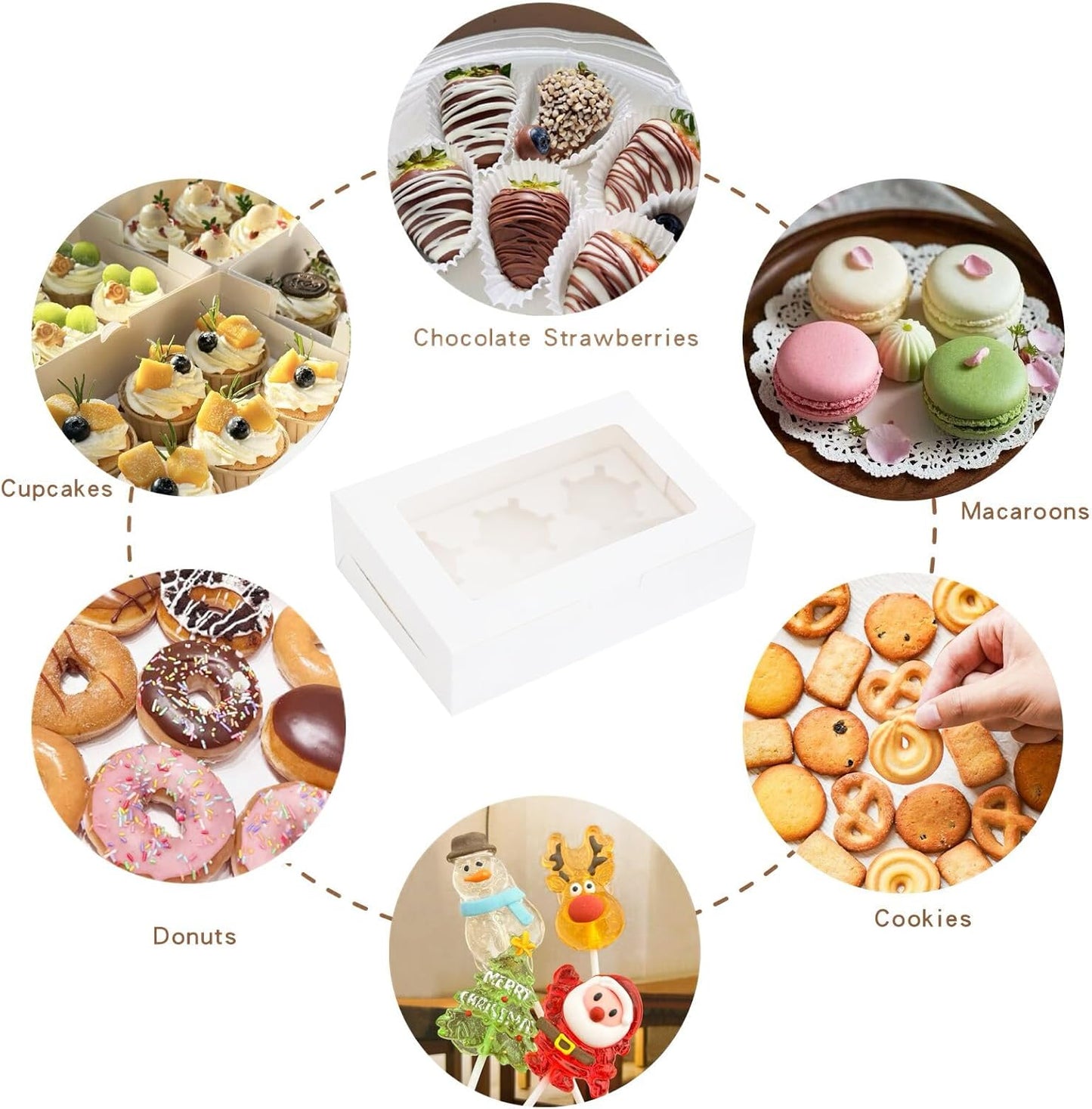30 Pcs Cupcake Boxes with Clear Window, 9.4'' X6.3'' X3'', Food Grade Materials, Easy Assembly - Containers for Muffins, Cookies, Candies, and Bakeries