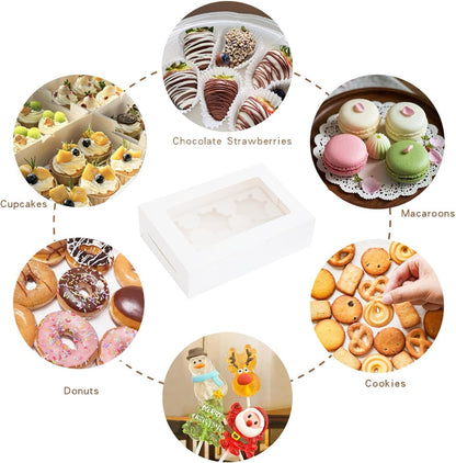30 Pcs Cupcake Boxes with Clear Window, 9.4'' X6.3'' X3'', Food Grade Materials, Easy Assembly - Containers for Muffins, Cookies, Candies, and Bakeries