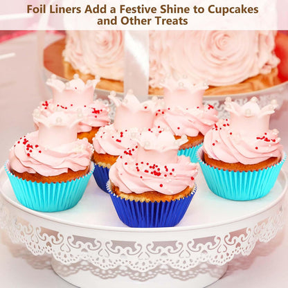 Gifbera White Metallic Foil Cupcake Liners Standard Size Baking Cups, 200-Count