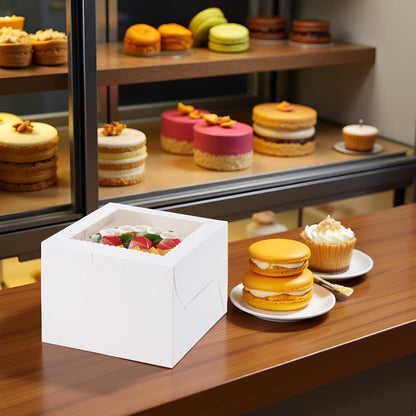 24Pack 10x10x5 inches Cake Boxes, White Cake Boxes With Window,Dessert Pastry Box For Chocolate Covered Strawberries, Wedding/Birthday Baking Fathers Day Gifting, Cupcakes, Donuts