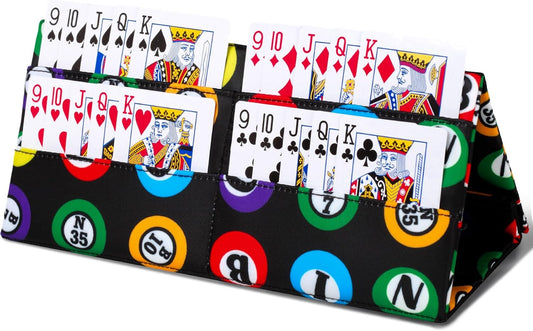 Playing Card Holder for Bridge Canasta Poker Games Bingo Ticket Holder for Pull Tabs Gambling Tickets Bingo Accessories for Players Card Game Stuff Supplies for Adults (Jet Black, Bingo Theme)