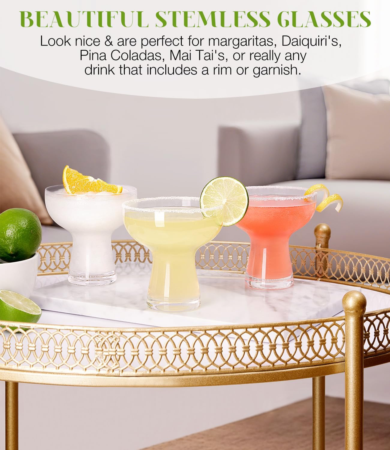 LUNA & MANTHA Martini Glasses, Martini Cocktail Glasses for Margarita, Manhattan, Cosmopolitan, Espresso, Home Bar, Evening Parties, Birthdays, Housewarming Gift,8oz-Stemless Set of 4