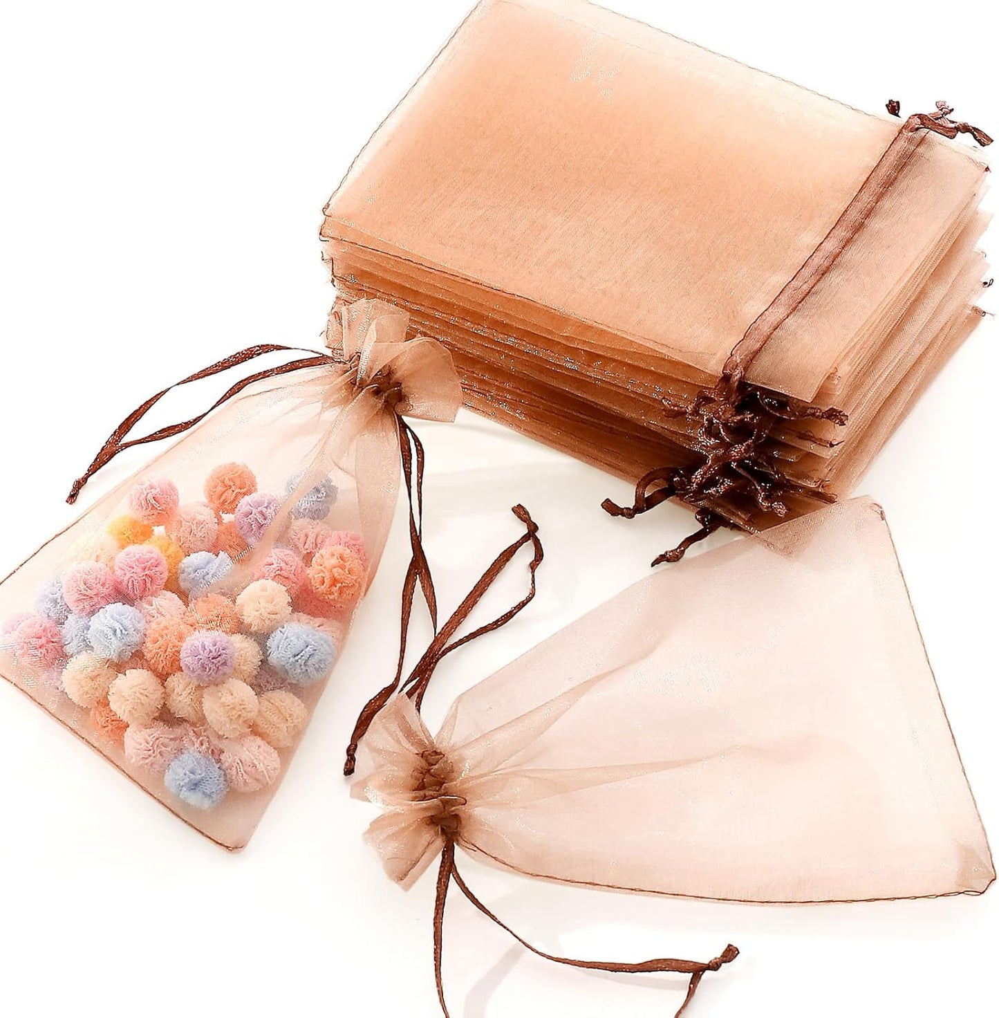 Hopttreely 100PCS Premium Sheer Organza Bags, White Wedding Favor Bags with Drawstring, 4x4.72 Jewelry Gift Bags for Party, Jewelry, Christmas, Mother's Day, Festival, Bathroom Soaps, Makeup Organza Favor Bags