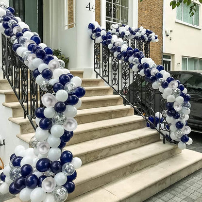 Navy Blue Gold Balloons Garland Kit, 120 pcs Navy and Gold Confetti White Balloons Arch for Graduation Birthday Party Baby Shower DIY Decoration