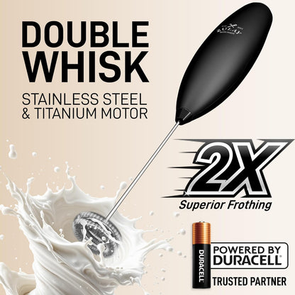 Zulay Kitchen Powerful Milk Frother Wand With Duracell Batteries - Ultra Fast Handheld Drink Mixer - Electric Whisk Foam Maker for Coffee, Lattes, Cappuccino & Matcha - Z1 Motor - Black - Colors D