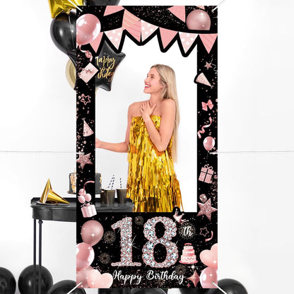 Pink 80th Birthday Neon Photography Banner Backdrop Glow Party Disco Dance Neon Theme Birthday Banner Photo Frame Props Props Selfie Background Face Cutout Photo Props Decoration