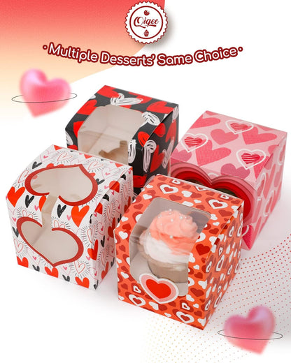qiqee 60-Packs Cupcake Boxes Auto-pop up Individual Cupcake Container White 3.5" x 3.5" x 3.5" Single Cupcake Boxes