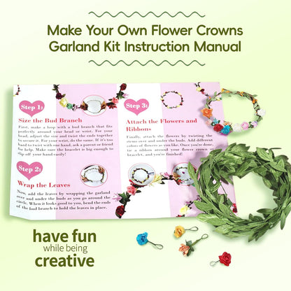 EggSun Flower Crown Making Kit for Girls Kids Gift Tea Party Spring Craft Bracelet DIY Fairy Flower Crown Kit Kids Birthday Party Floral Hair Arts Crafts Spring Easter Gift for Girls 5 6 7 12 Year Old