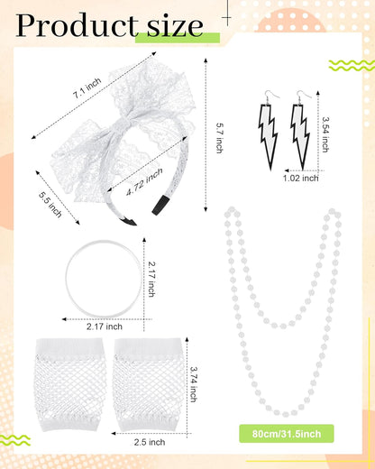 Blulu 80s Accessories Women Lace Headband Earrings Fishnet Gloves Necklace Bracelet for 80s Retro Party Halloween