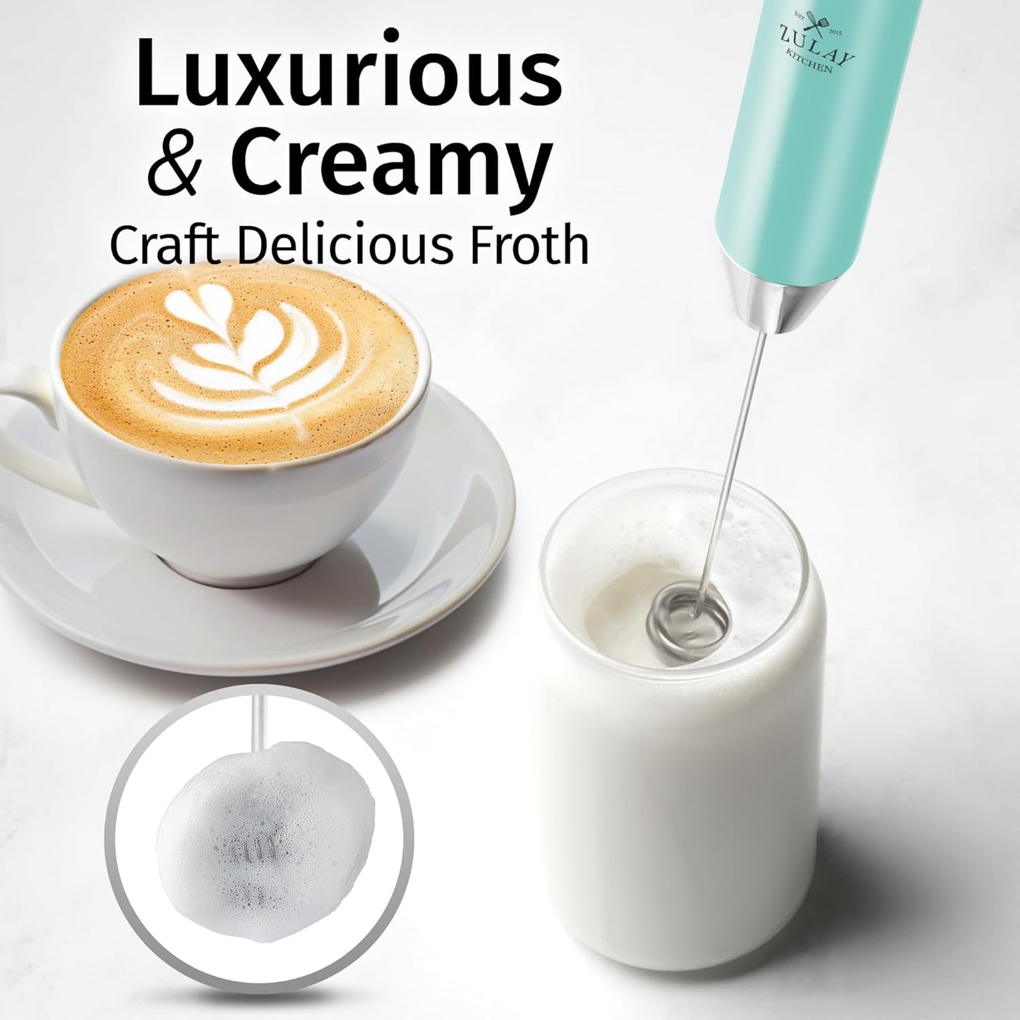 Zulay Kitchen Powerful Milk Frother Wand With Duracell Batteries - Ultra Fast Handheld Drink Mixer - Electric Whisk Foam Maker for Coffee, Lattes, Cappuccino & Matcha - Z1 Motor - Black - Colors B