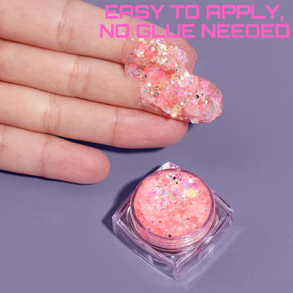 Teenitor 6 Colors Glow in The Dark Glitter Gel, Face Glitter Gel, Body Glitter Hair Glitter for Carnival Makeup UV Black Light Party Cheer Raves Festivals