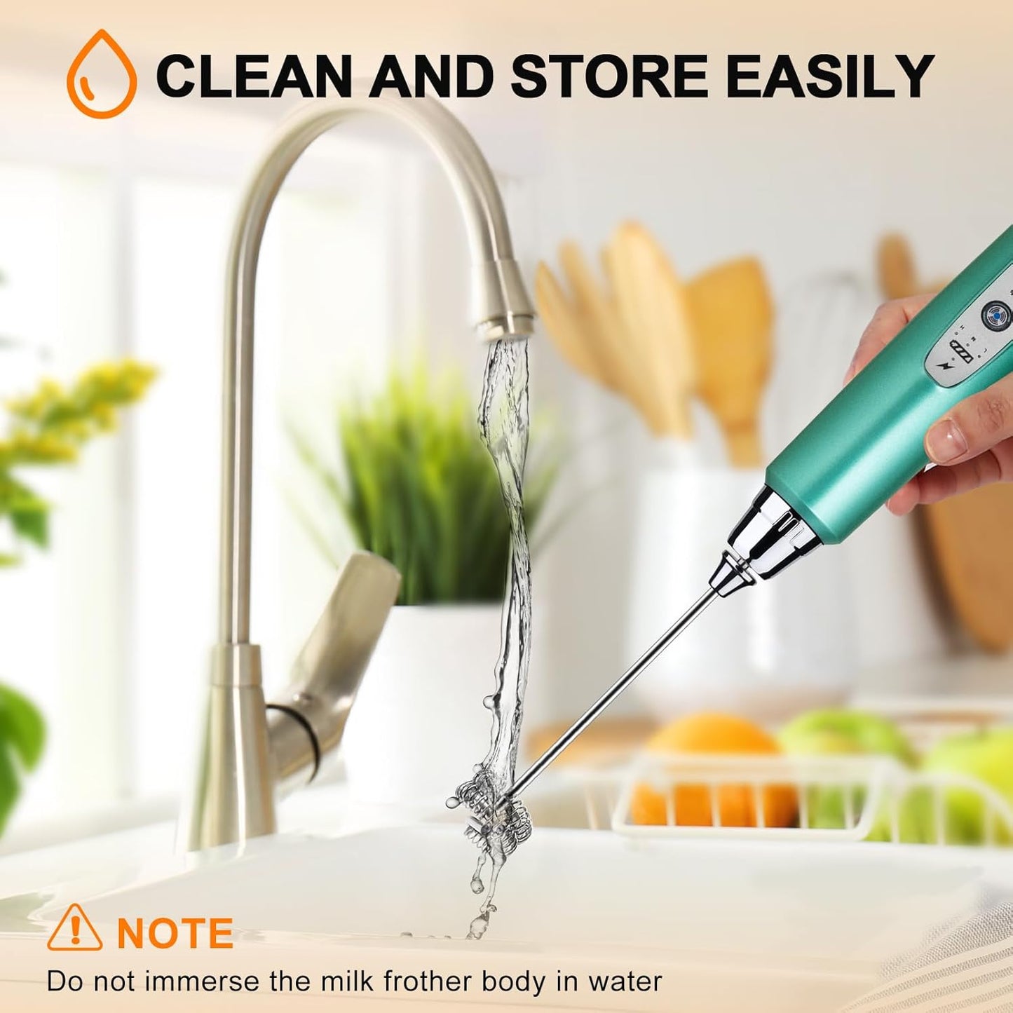 YUSWKO Black Handheld Milk Frother Wand for Coffee, Rechargeable Electric Whisk with 3 Heads 3 Speeds Drink Mixer Coffee Frother For Latte, Cappuccino, Hot Chocolate, Egg