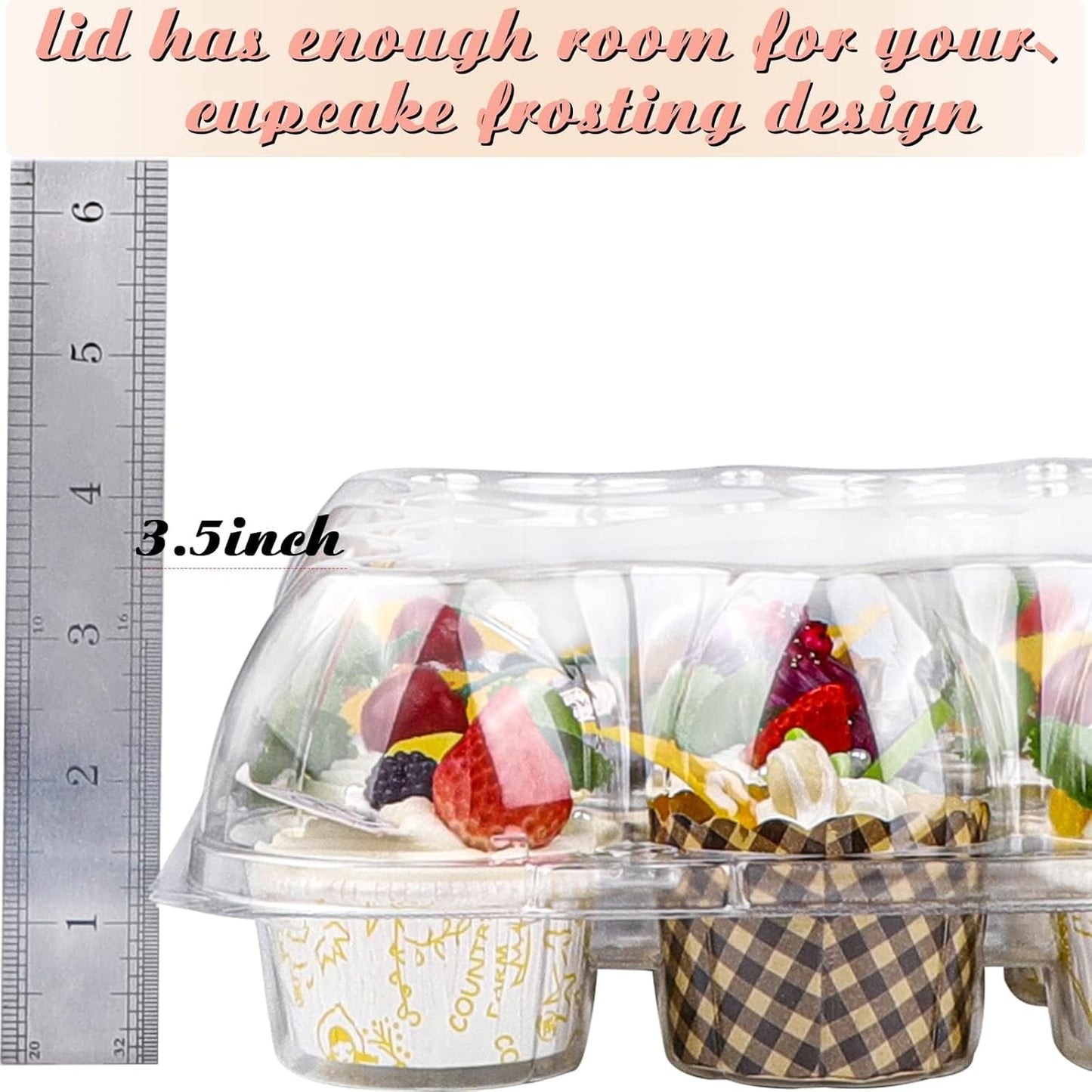 12 Counts x 15 Sets Cupcake Containers 12 Count Cupcake Boxes Plastic Cupcakes Carrier Holders for Clear Plastic Disposable Cupcakes Containers with Detachable Tall Lid
