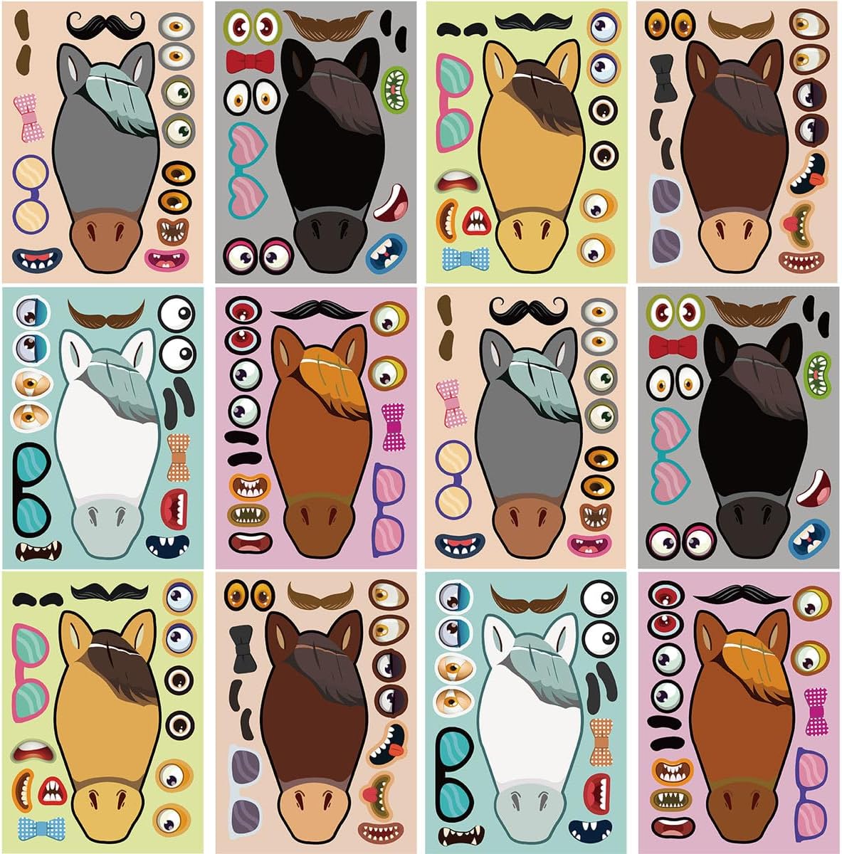 24 Sheets 8.27''×5.9'' Make Your Own Stickers for Kids Toddlers, Make a Face Stickers Mix and Match with Unicorns Dinosaur Horse and Sea Animals for Kids Party Favors Activities