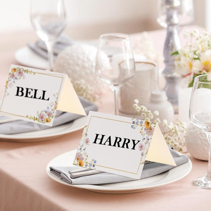 Honoson 48 Pcs Watercolor Greenery Place Cards for Table Setting 4.6 x 3 Inch Blank Fillable Seat Card Eucalyptus Tent Folding Name Card for Weddings, Parties, Banquets