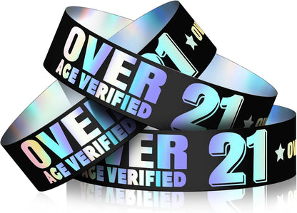 Ferraycle Over 21 Wristbands Holographic Events Wristbands Plastic Party Bracelets Waterproof Bracelets Arm Bands for Events Concerts