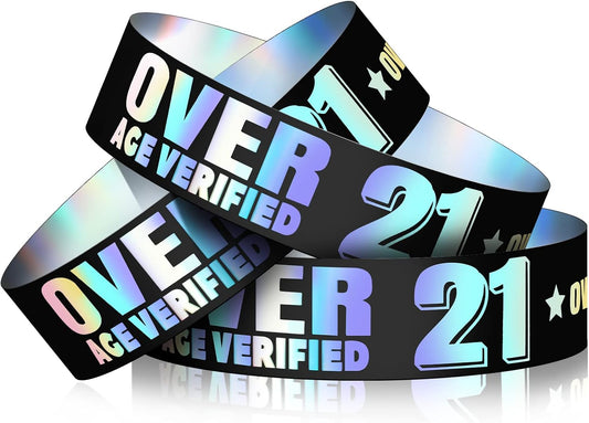 Ferraycle Over 21 Wristbands Holographic Events Wristbands Plastic Party Bracelets Waterproof Bracelets Arm Bands for Events Concerts