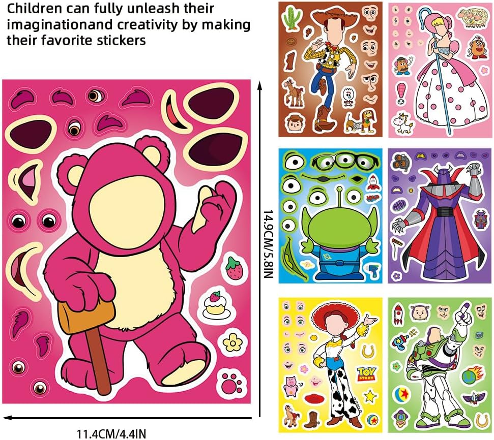24 Sheets Cool Monster Sticker Cute Cartoon Charaters Make Your Own Sticker, Make a Face Stickers Party Favors Activities Gifts (c)