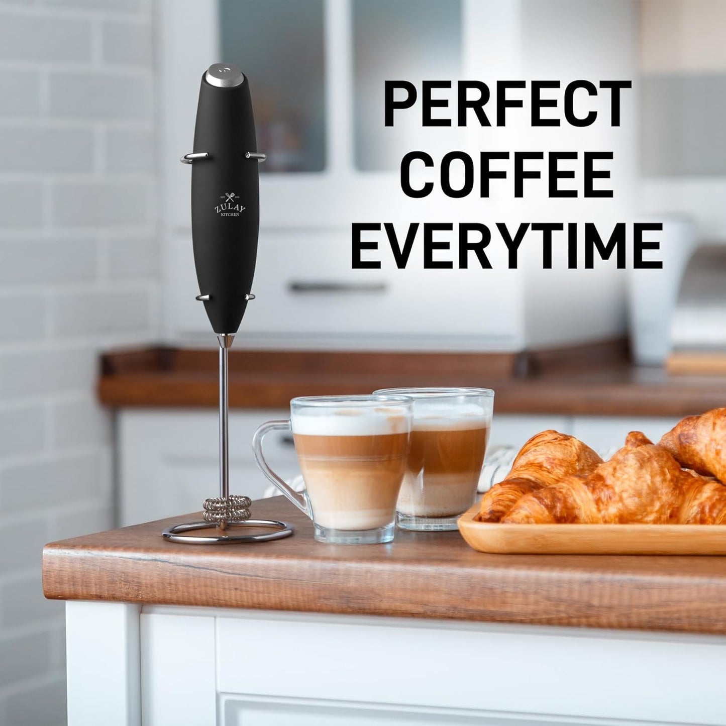 Zulay Kitchen Powerful Milk Frother Wand With Duracell Batteries - Ultra Fast Handheld Drink Mixer - Electric Whisk Foam Maker for Coffee, Lattes, Cappuccino & Matcha - Z1 Motor - Black - Colors D