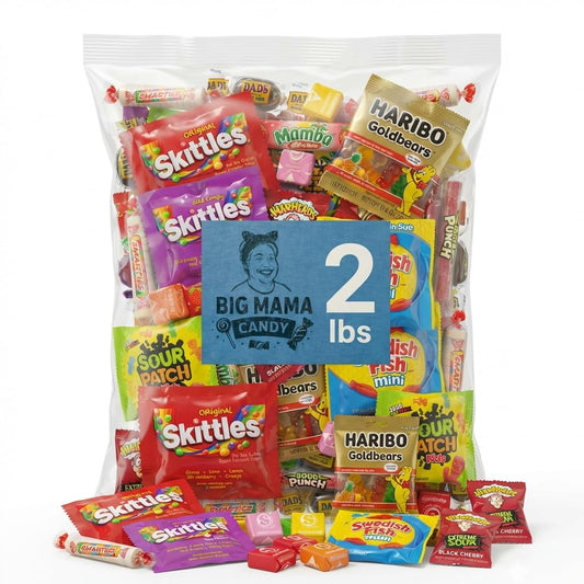 Big Mama Candy Variety Pack 2 lb - Bulk Assorted Candy Mix Individually Wrapped - Gummy, Sour & Chewy Candies for Party Favors, Pinata, Goodie Bags, Father's Day - Ice Pack Included