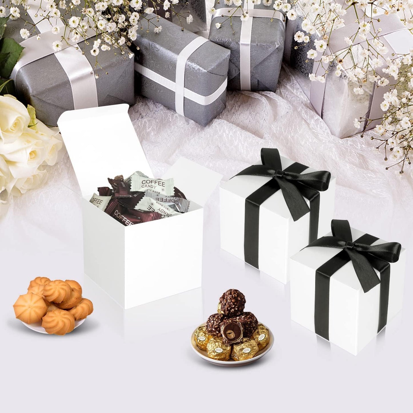 100 Pack Small Gift Boxes, 2x2x2 Inches Favor Boxes Gold Paper Gift Boxes with Lids for Presents, Crafting, Cupcake Boxes, Gifts, Candy Boxes for Wedding Party Bridal Shower Baby Shower Favors