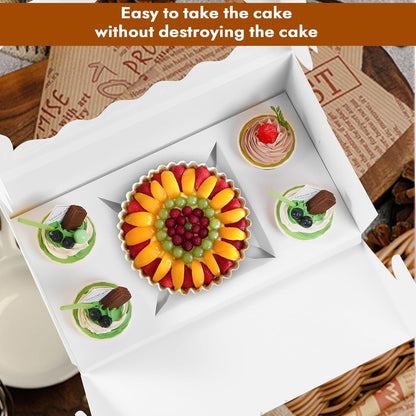 10 Packs Bento Cake and Cupcake Box 3 Holes Fit 2 Cupcakes and 1 Mini Cake Box with Clear Window and Stickers for Cake Cupcake Cookie or Easter and Mother’Day. (1+2/10pcs)