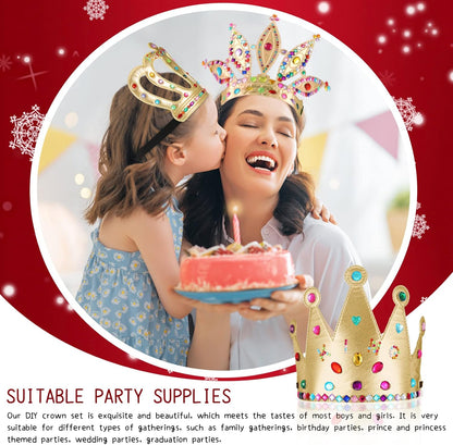 Civaner 17 Pcs Princess Party Crowns Set DIY Tiaras Making Kit for Kids with Diamond Stickers, Party Favors and Supplies
