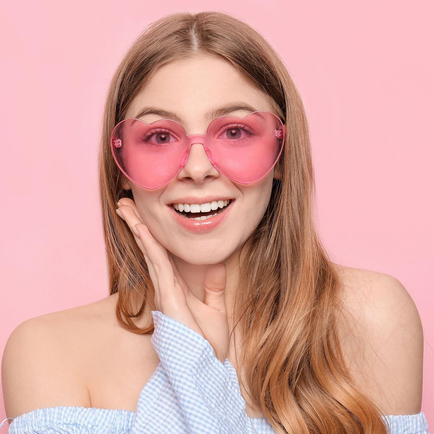 Pibupibu 12 Pack Heart Shaped Sunglasses for Women Colorful Rimless Sunglasses Transparent Bachelorette Party Favors