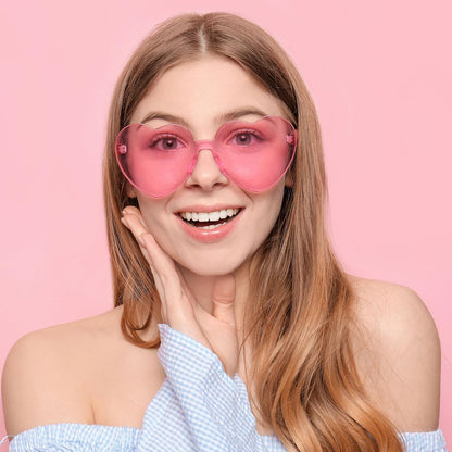 Pibupibu 12 Pack Heart Shaped Sunglasses for Women Colorful Rimless Sunglasses Transparent Bachelorette Party Favors