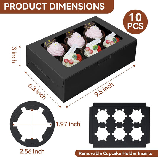 30-Set Cupcake Boxes Bulk with Clear Display Window Hold 6 Standard Cupcakes, Disposable Food Grade White Cupcake Carrier Cupcake Container, Perfect for Cupcakes Muffins Cookies Pastries