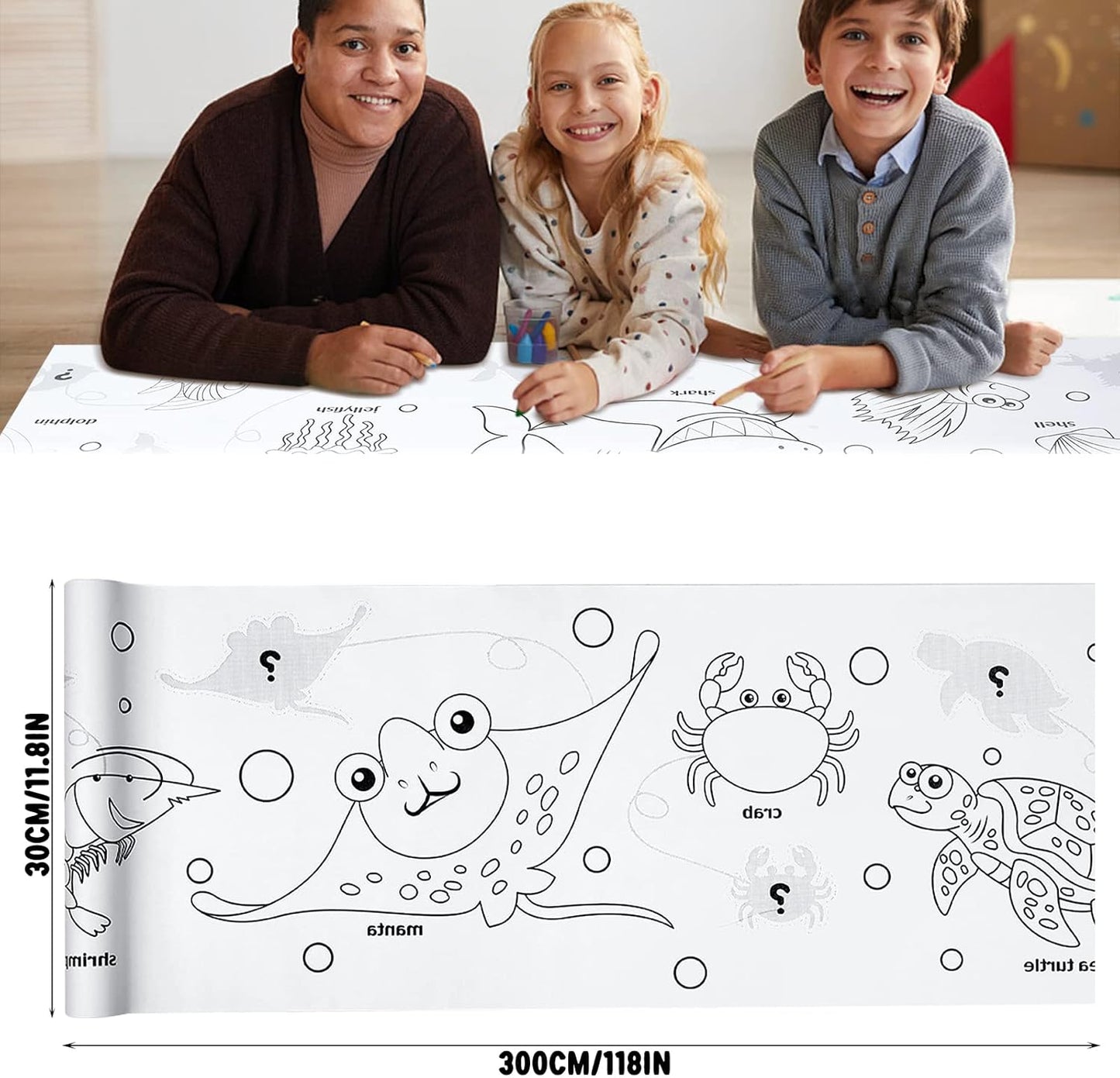 2PCS Children's Drawing Roll, Coloring Paper Roll for Kids Gift, 120 * 11.8 Inches DIY Painting Drawing Paper Roll, Sticky Drawing Paper Roll, Early Educational Toys for Kids (Animal World)