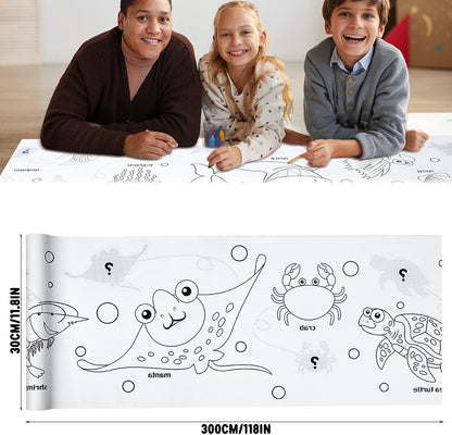 2PCS Children's Drawing Roll, Coloring Paper Roll for Kids Gift, 120 * 11.8 Inches DIY Painting Drawing Paper Roll, Sticky Drawing Paper Roll, Early Educational Toys for Kids (Animal World)