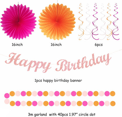 Champagne-Gold Beige Fall Boho Birthday Party-Decorations - 21pcs Autumn Neutral Retro Happy Banner,Girl One Sweet Peach Paper Streamers Lanterns,Tissue Pom Poms Fan,Rustic Backdrop Decor Huglony